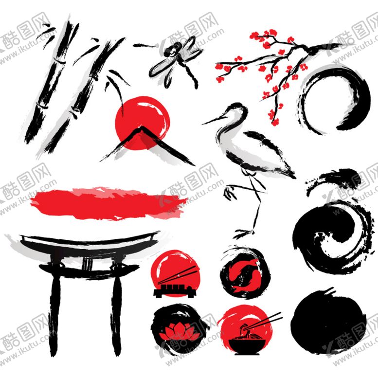 编号：36528709212337004153【酷图网】源文件下载-日本水墨画元素