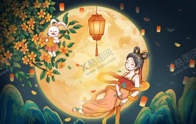 编号：26156812151354588744【酷图网】源文件下载-中秋节嫦娥奔月插画