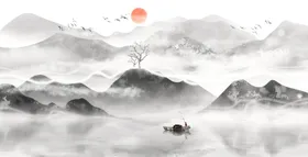 水墨山水画装饰大理石背景墙大幅