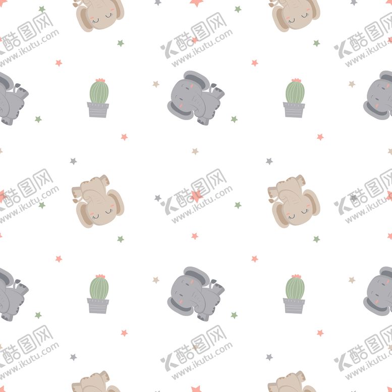 编号：33290807020417094900【酷图网】源文件下载-无缝花纹卡通大象