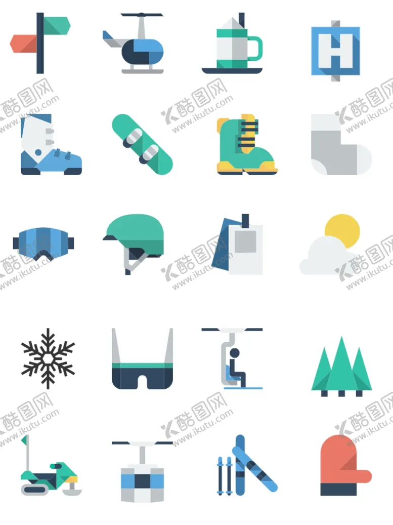 编号：14332812111651575276【酷图网】源文件下载-冬季滑雪运动扁平标签图标免扣