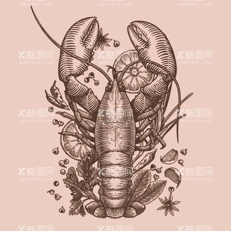 编号：48355812020931576981【酷图网】源文件下载-手绘龙虾版画