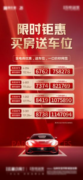 地产车位特价房红色海报