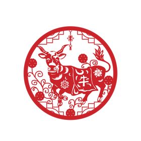 牛年剪纸插画