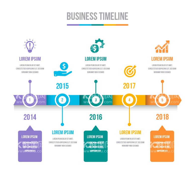 编号：41071312230850079973【酷图网】源文件下载-丰富多彩信息图表时间轴