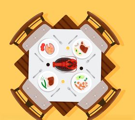 创意摆满菜肴的餐桌矢量图片