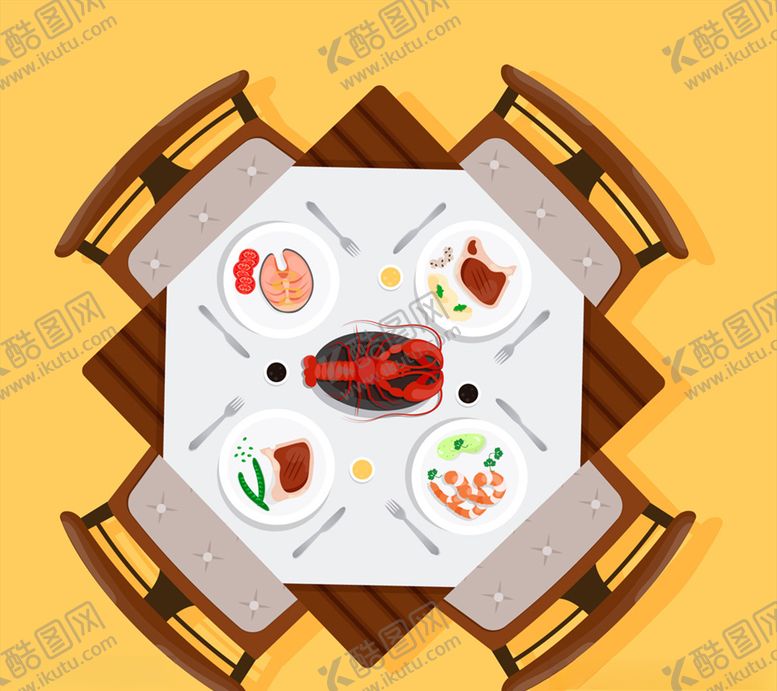 编号：15971210280551183044【酷图网】源文件下载-创意摆满菜肴的餐桌矢量图片