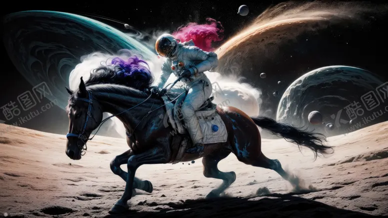 编号：47570312101241355341【酷图网】源文件下载-抽象色彩宇宙骑马太空宇航员