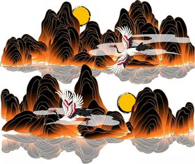 水墨风山水与飞鸟图景