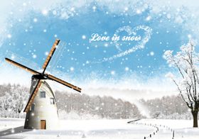 雪天唯美清新浪漫风车宣传海报