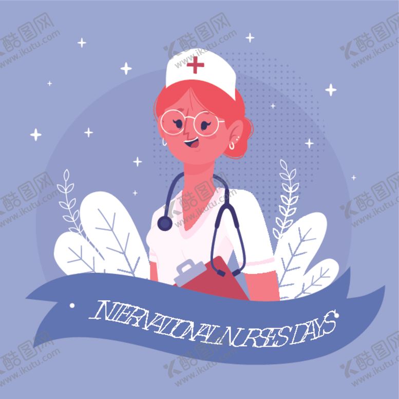 编号：50163409140810517972【酷图网】源文件下载-蓝色背景护士插画