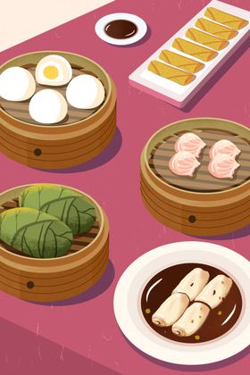 手绘美食海报图片荤素搭配营养外卖传统料理
