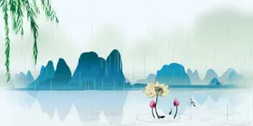 中国风背景水墨画展板文艺山水画展板小清新展板
