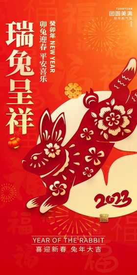 红色喜庆兔年新年瑞兔呈祥海报