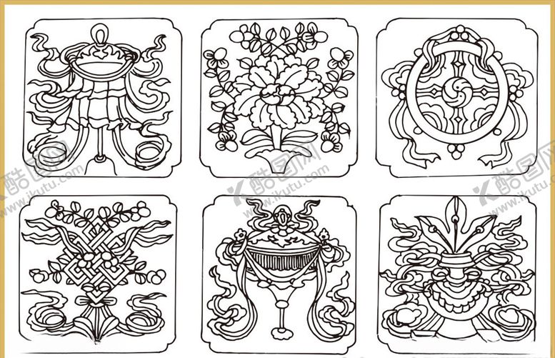 编号：85976710031539066375【酷图网】源文件下载-传统花纹线条插画传统素材