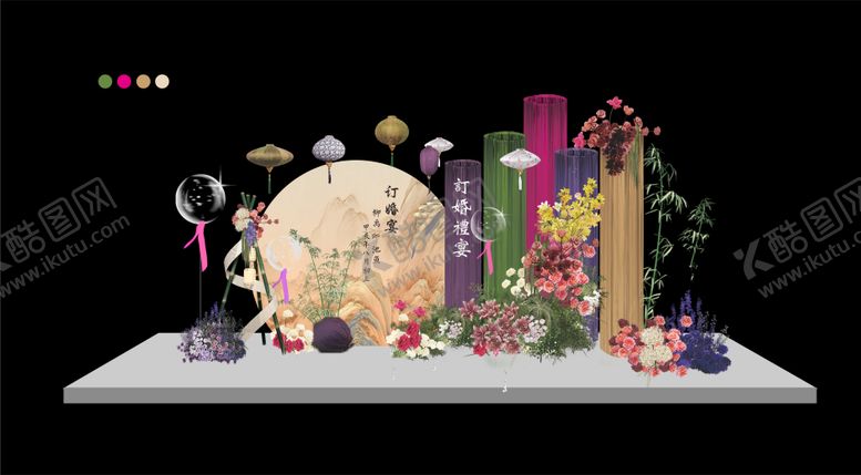 编号：47520504141611329238【酷图网】源文件下载-新中式南洋风订婚婚礼花艺背景 