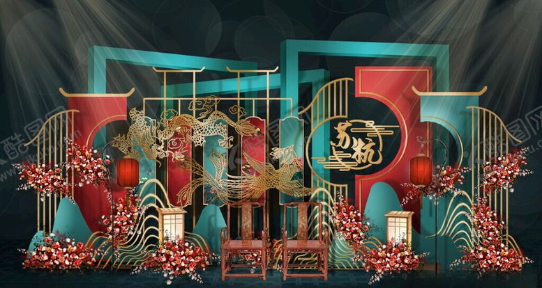 编号：48596409131432483334【酷图网】源文件下载-中式婚礼场景布置