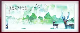 水墨山水背景禅意意境古镇手绘