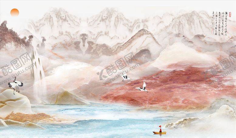 编号：46842205171713244343【酷图网】源文件下载-山水画大理石纹背景墙