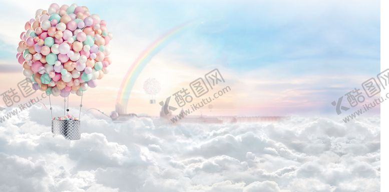 编号：73078105040235552141【酷图网】源文件下载-云端热气球彩虹唯美告白壁纸