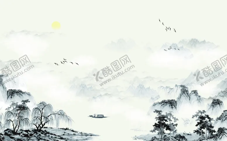编号：57505305110029032518【酷图网】源文件下载-水墨背景墙