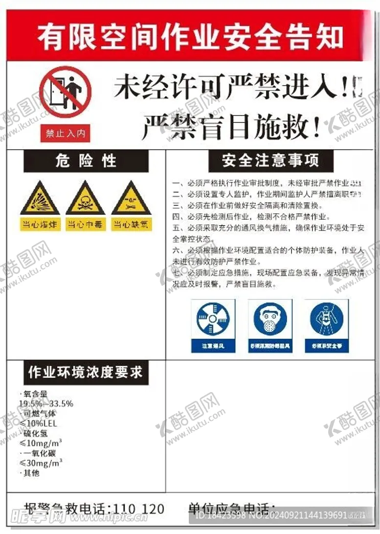 编号：30492202230331257196【酷图网】源文件下载-有限空间作业安全告知