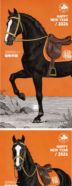 爱马仕风格极简马年海报