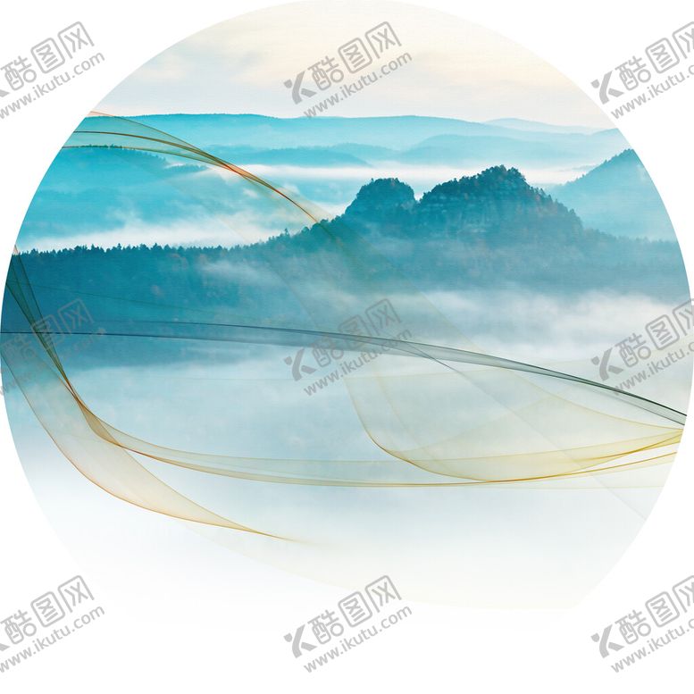 编号：32908410080930147018【酷图网】源文件下载-水墨山脉高清圆形挂画装饰画