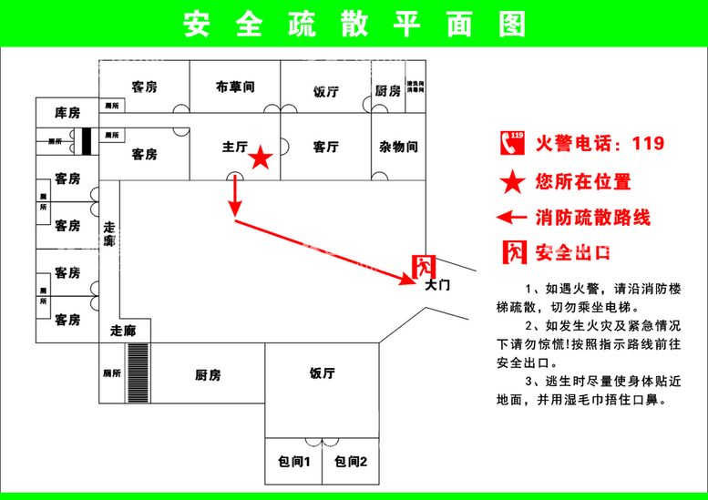 编号：90007712180710583180【酷图网】源文件下载-消防疏散平面图