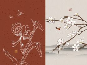 古风人物与花卉景致