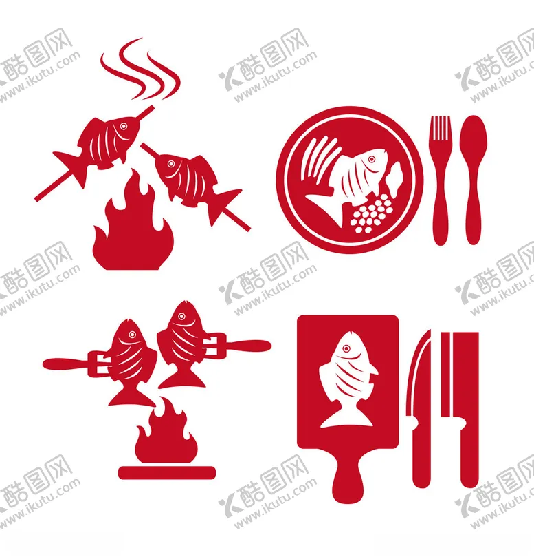 编号：30567102280701164324【酷图网】源文件下载-烧烤烤鱼矢量红色剪纸元素