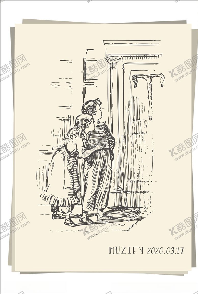 编号：40650109121842414354【酷图网】源文件下载-人物素描画偷听的小孩