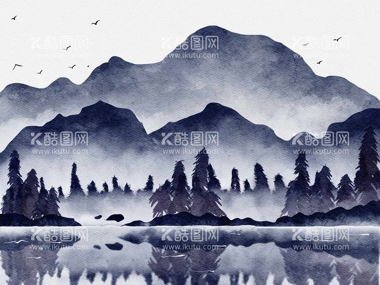 编号：28190509261138192396【酷图网】源文件下载-水彩水墨山水画