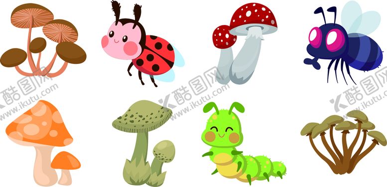 编号：91397301240106278865【酷图网】源文件下载-卡通蘑菇虫子矢量图