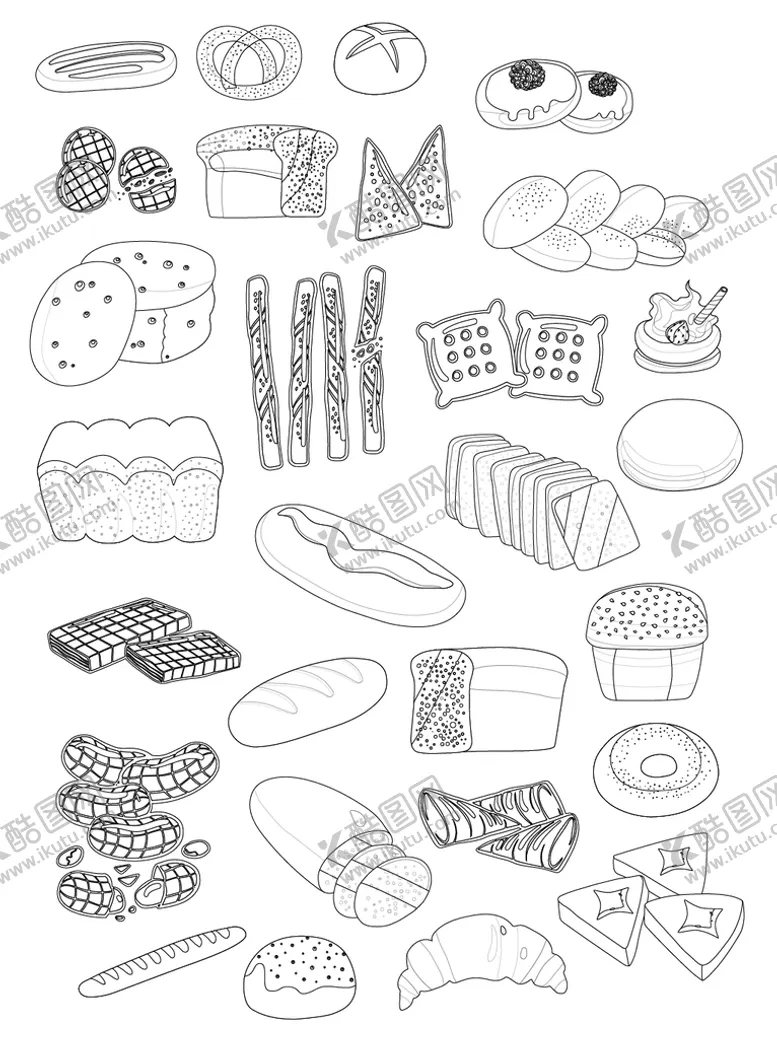 编号：20969602250644035800【酷图网】源文件下载-手绘卡通素描面包食品