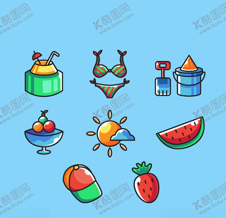 夏日元素度假图案度假手绘
