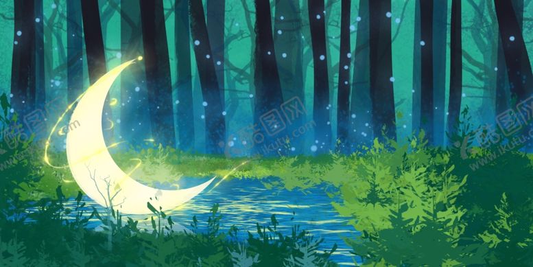 编号：26924606161508004501【酷图网】源文件下载-夜晚月亮森林插画合成背景素材