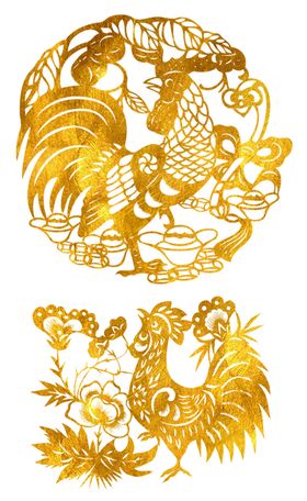 金色质感鸡剪纸png