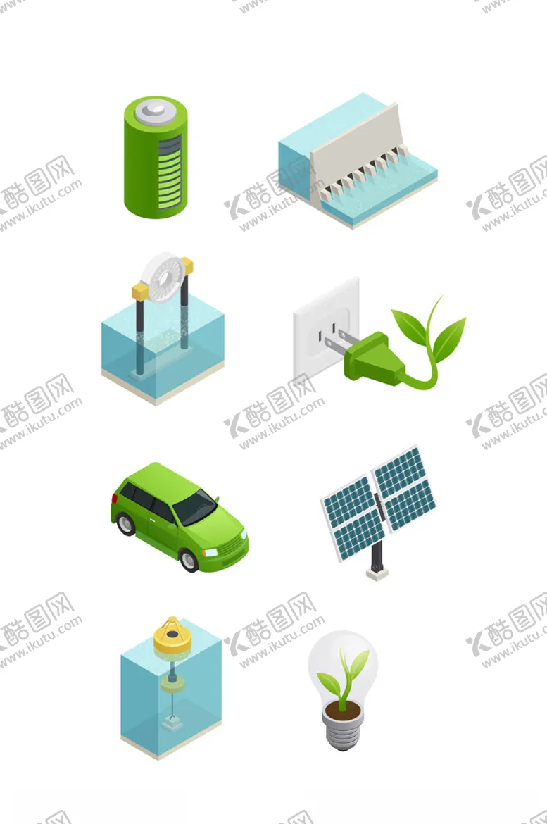 编号：71137602270926322480【酷图网】源文件下载-绿色能源节能环保等距图标插画