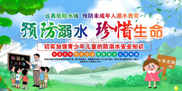 编号：26081009200811504475【酷图网】源文件下载-蓝色建简约暑假防溺水展板