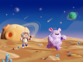 宇航员与外星生物在星球