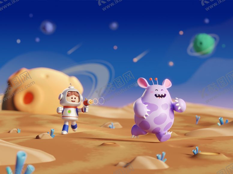 编号：78971511012338211603【酷图网】源文件下载-宇航员与外星生物在星球