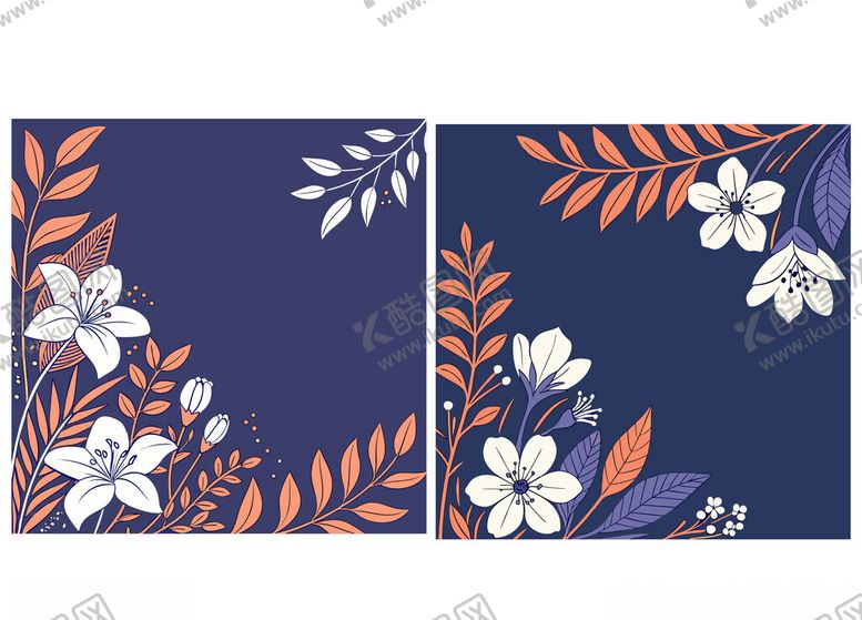 编号：17755504062244504805【酷图网】源文件下载-深蓝底花卉图案设计素材