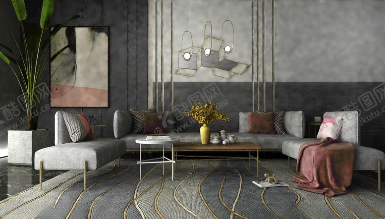 编号：20995309240602427129【酷图网】源文件下载-现代沙发茶几3d模型