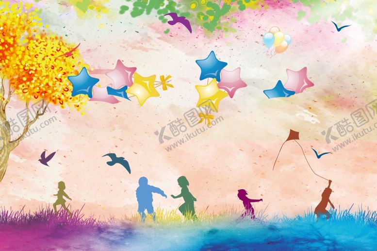 编号：21641710071628507041【酷图网】源文件下载-童趣剪影海报背景