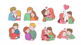 情侣甜蜜互动插画