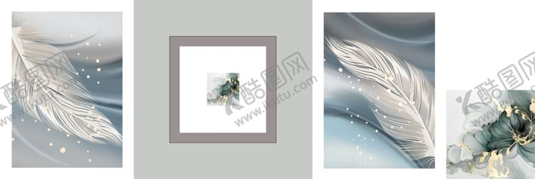 编号：52841602271717403306【酷图网】源文件下载-装饰画轻奢抽象金属羽毛客厅
