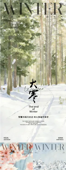 大寒节气风景插画海报