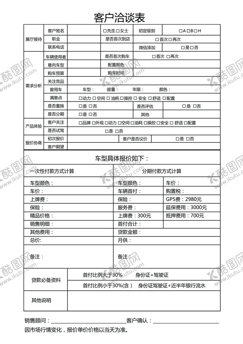 编号：56274211260754036591【酷图网】源文件下载-客户洽谈表