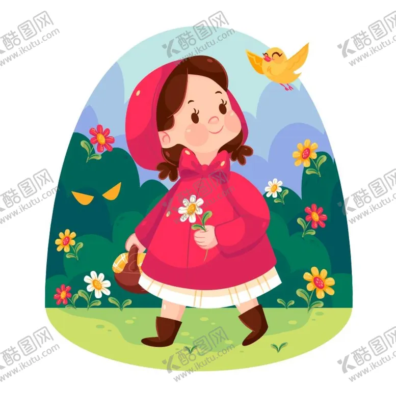 编号：05192810051531240395【酷图网】源文件下载-卡通插画童话小红帽女孩